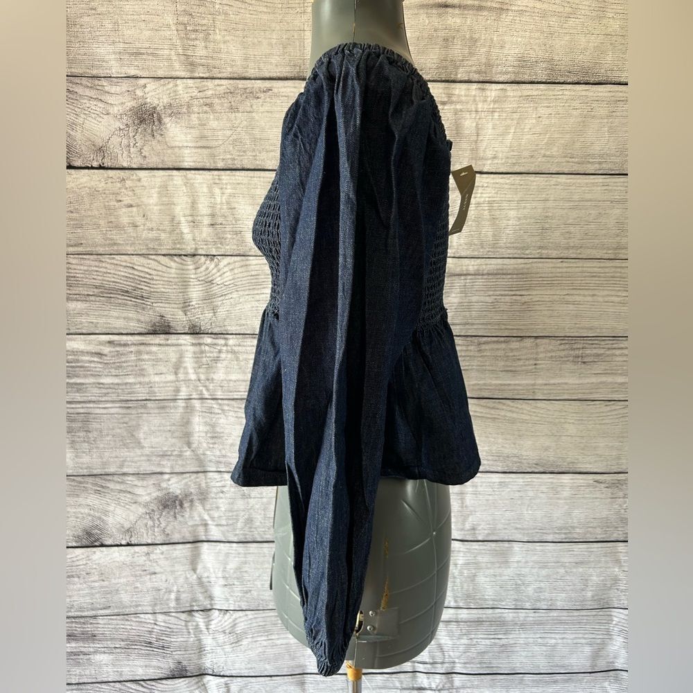 NWT J. Crew Puff-Sleeve Chambray Smocked Top denim blue size small - Picture 13 of 16